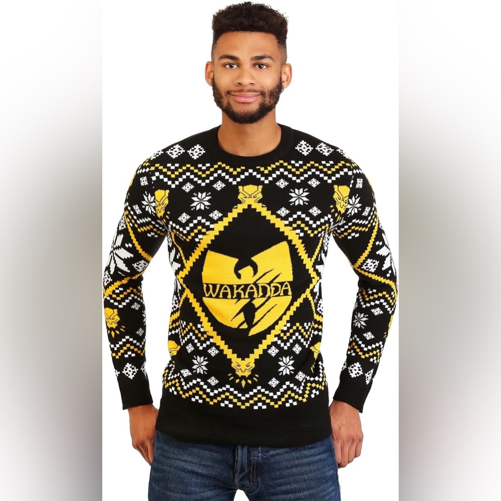 Mad Engine Black Panther Wakanda BlackGold Intarsia Knit Sweater